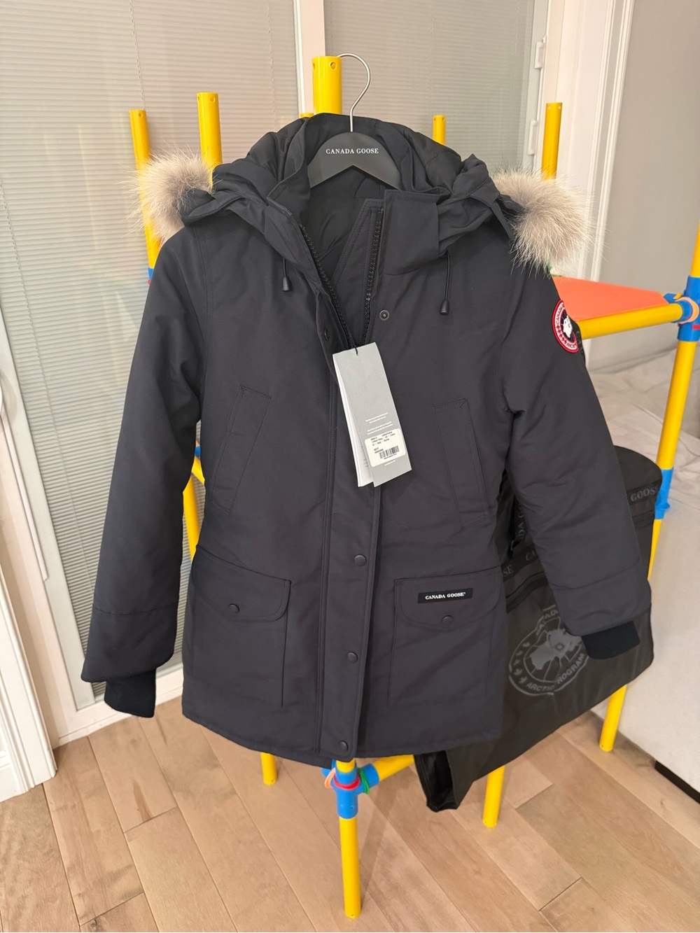 Canada Goose Navy Blue Women's Trillium Down Parka with Fur-Trim Hood Fusion Fit